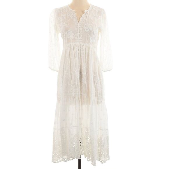 Johnny Was White Embroidered Eyelet Angelic Maxi Length Midi Dress Size XS - Picture 3 of 8